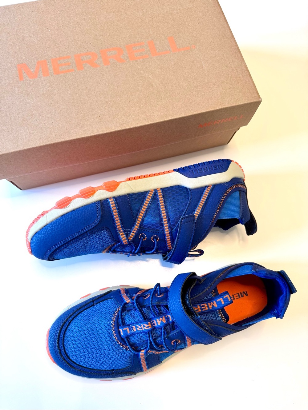 Merrell Blue Kids Sport Hydro Sneakers with Orange Accents, size 7